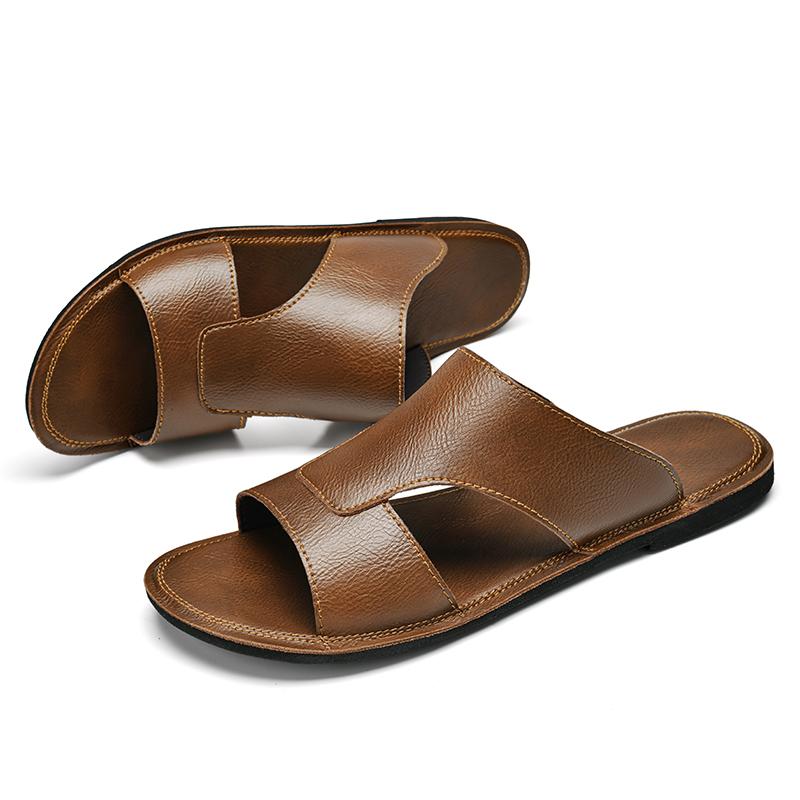 Fashion Summer New Men Sandals with Two Layers of Leather Outdoor Business Comfort Beach Shoes Flat Heel Banquet Social Men Sandals