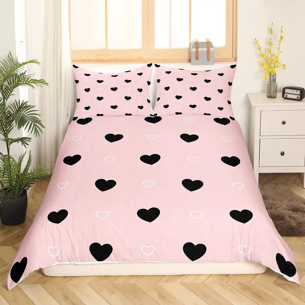 Пододеяльник с узором в виде сердец для девочек, женщин, розовый, романтическая тематика, постельный комплект, декор комнаты, мягкий чехол для одеяла на День святого Валентина