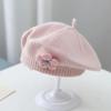 Flower Baby Beret Hat Solid Color Winter Warm Knitted Beanie Cap For Infant Girls Korean Toddler Princess Artist Painter Caps