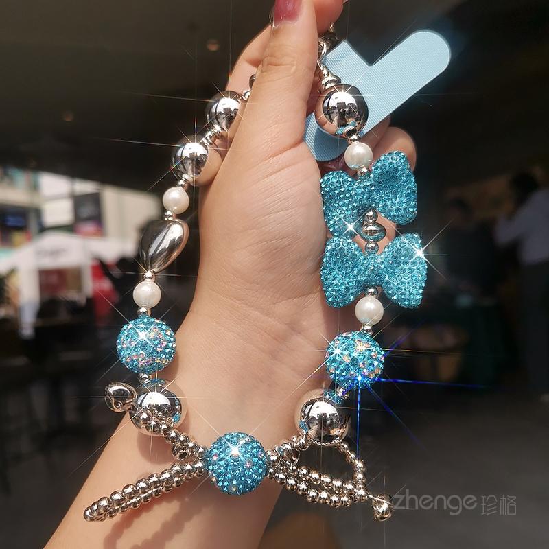 Плотный бриллиантовый бант, браслет с бусинами, подвесная веревка, флэш-бриллиант, ручное украшение на запястье, клипса, чехол для телефона, ремешок для телефона