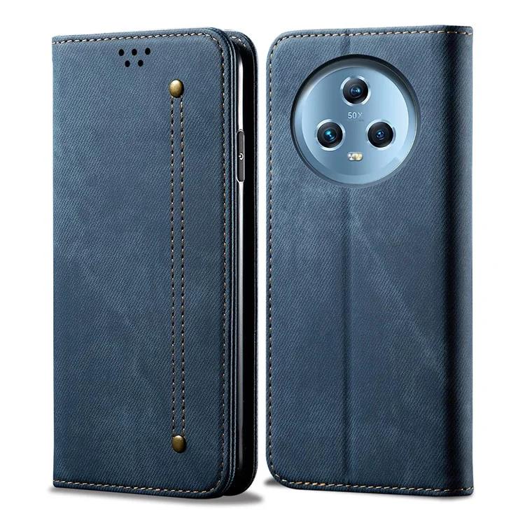 For Honor Magic5 Jeans Cloth Texture Phone Case PU Leather Wallet Stand Phone Cover
