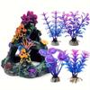 1 Set Aquarium Colorful Coral Reef Set Fish Tank Decoration Mountain Ornament for Aquarium Environments Decor Coral Mountain X 1 Aquatic Plant X 4