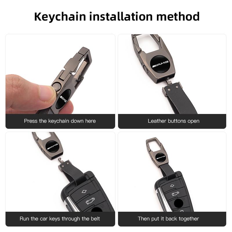 LVCF8 Metal Keychain Car Key Leather Decorative Ring Keychain Sticker For Mercedes Benz AMG E C A B Class GLE GLS CLA CLE GLC CLS GLA