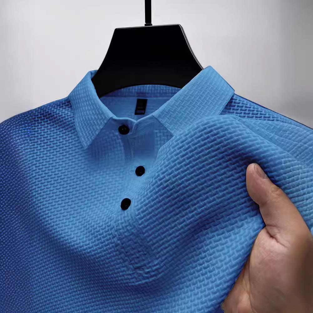 Мужская футболка с коротким рукавом из сетчатого ледяного шелка, рубашка с воротником, летняя однотонная, новая скользкая футболка-поло