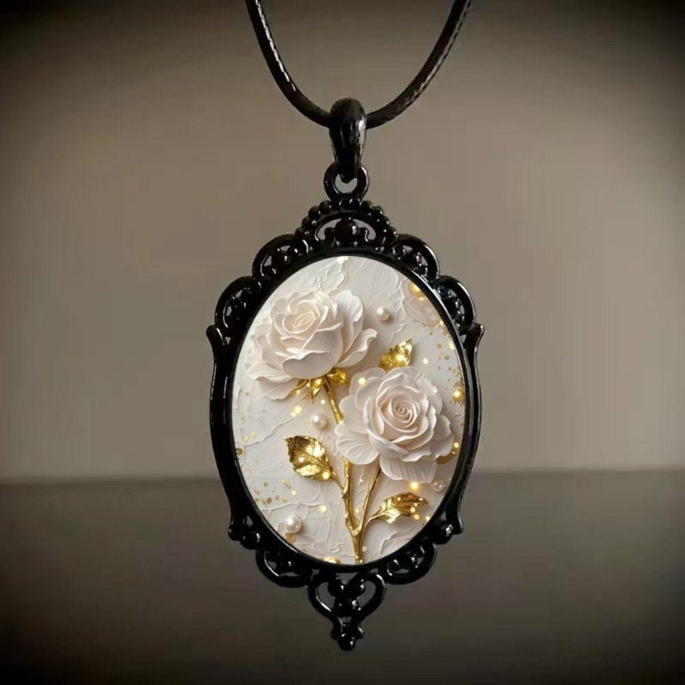 Vintage Floral Necklace Rose Flower Pattern Rope Chain Necklace New Charm Necklace