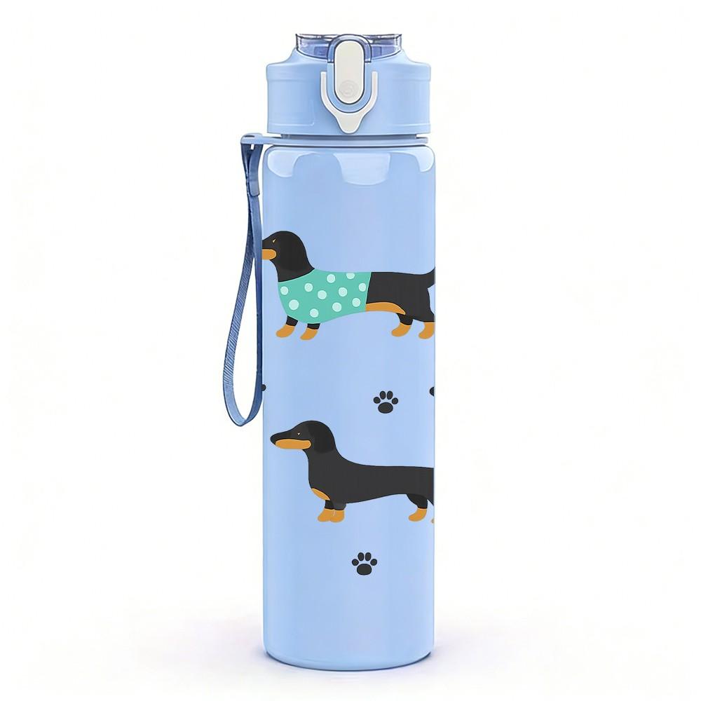 1PC Dachshund Dog Repeat Pattern 750ml Color Plastic Sports Water Bottle Leakproof Flip Straw Lid Suitable for Sports Office Home Use