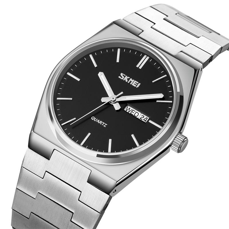 Skmei Luxury Brand Quartz Waterproof Wristwatch for Mens Stainless Steel Strap Date Week Analog Display Bracelet Watches