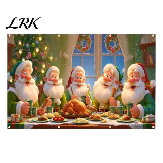 Large Format Door Display Christmas Garage Cover, Winter Holiday Hanging Banner Backdrop, Tree Backdrop Santa Claus Snowman Truck Photography