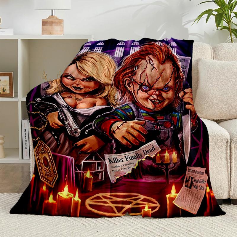 1PC Chucky's Halloween Horror Flannel Blanket Gift, Suitable for Both Men And Women, Soft Ideal for Beds And Sofa, Birthday Or Christmas Gift