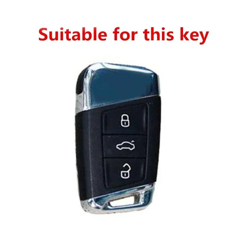 Car Sticker 3 Buttons Fashion Alloy Car Remote Key Case Protector Cover Leather Shell Fob Holder for Skoda Superb A7 Kodiaq Auto