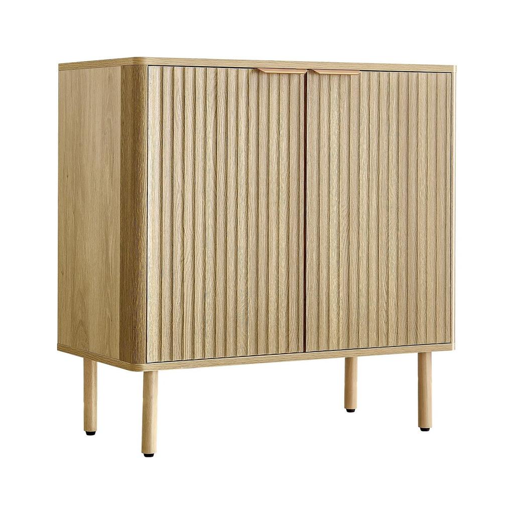 Coffee Bar Cabinet, Mid Century Fluted Coffee Bar Table with 2-Tier Storage, Buffet Stand Cabinet with 2 Barn Door, Sideboard Buffet Station for