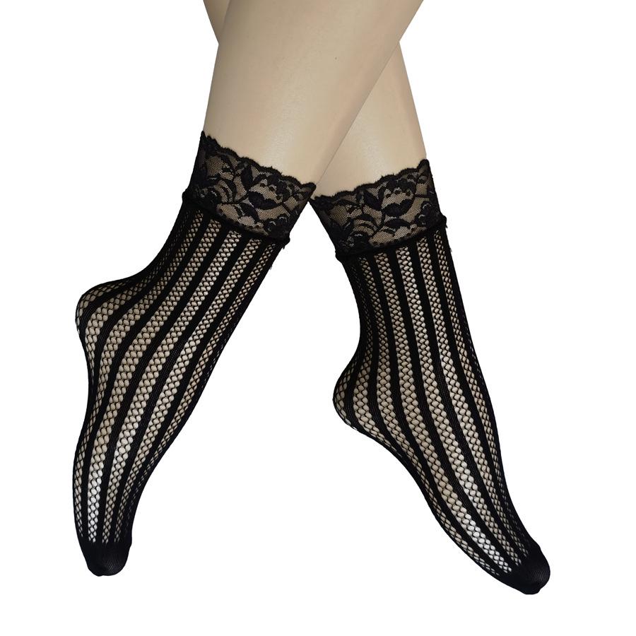 Летние кружевные носки-сетка до щиколотки Black Pearl - Дышащие, невидимые чулки больших размеров