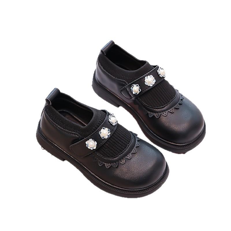 New Spring Autumn Girls Princess Shoes Soft Sole Pearl Decor Knit Casual Flats