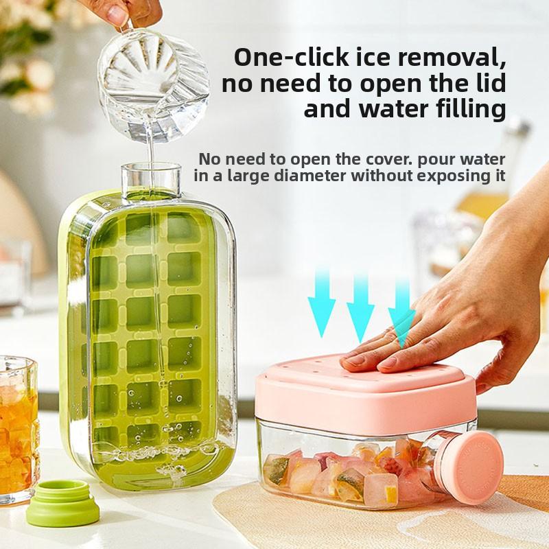 Форма для льда Бытовой пресс два в одном Чайник для льда с крышкой Лоток для льда Нулевой контакт Выемка льда Носить Соломинка Двухцелевой чайник для льда