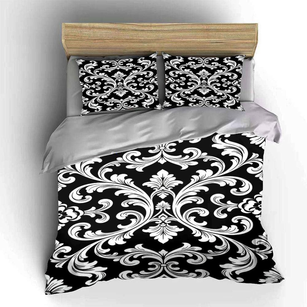White floral damask pattern. Bedding sets Duvet cover sets Duvet covers Pillowcases(1 * Duvet Cover 2 * Pillowcases without duvet insert)