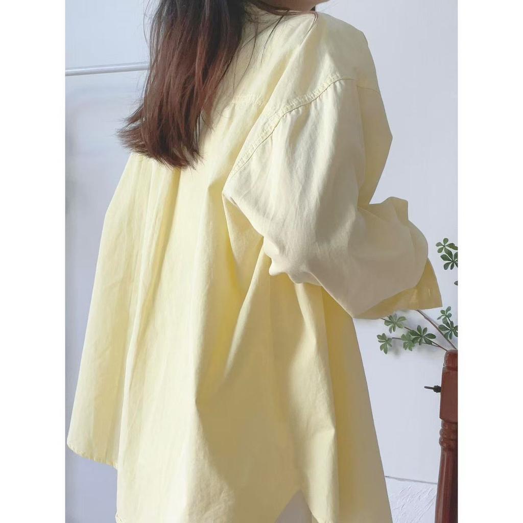 Женские рубашки с карманами, сшитые из однотонных тканей, корейские свободные блузки с отложным воротником и длинными рукавами, летняя защита от солнца, женский кардиган-топ