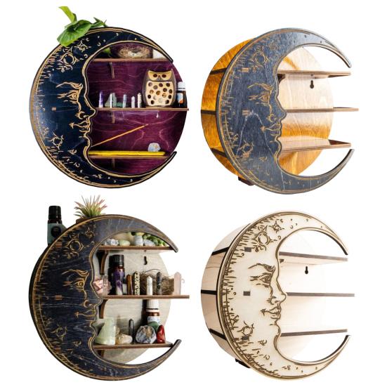 Полка из лунного хрусталя, американская самодельная витрина, стеллаж для хранения, деревянные полки, подвесные украшения для хранения