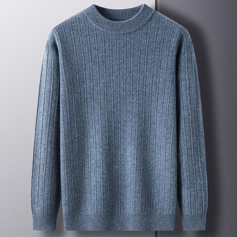 Pure Wool Men's Wool Sweater Fall and Winter Simple Casual Knit Sweater Man