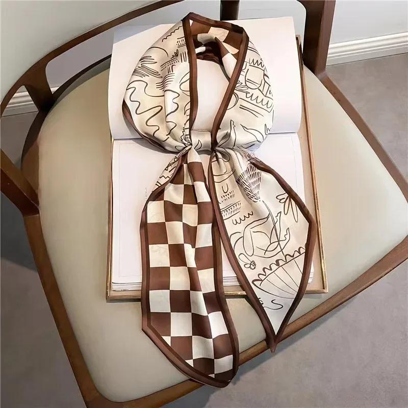 Luxury Design Zebra In Flowers Women Scarf Luxury Silk Scarf Fashion Hair Headband Foulard Skinny Bag Scarves Neckerchief Lady