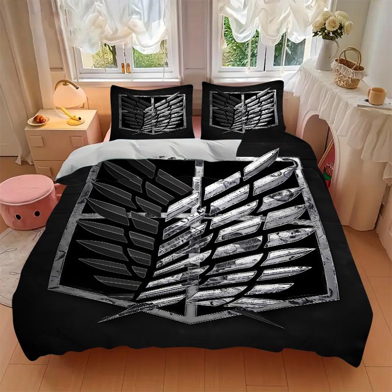 3Pcs Attack Titan Emblem Bedding Set Soft Fabric Duvet Cover Pillowcases Christmas Xmas Halloween Gift 1 Duvet Cover 2 Pillowcase L1393