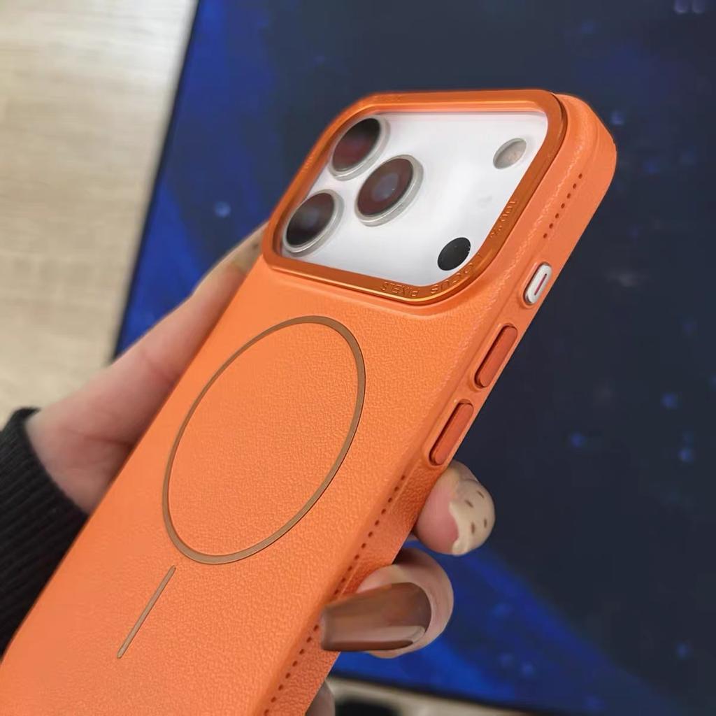 Fashion Frosted PC Leather Textured Magnetic Case For iPhone Air 17 16 15 14 13 12 Pro Max Plus For Magsafe Solid Color Cover