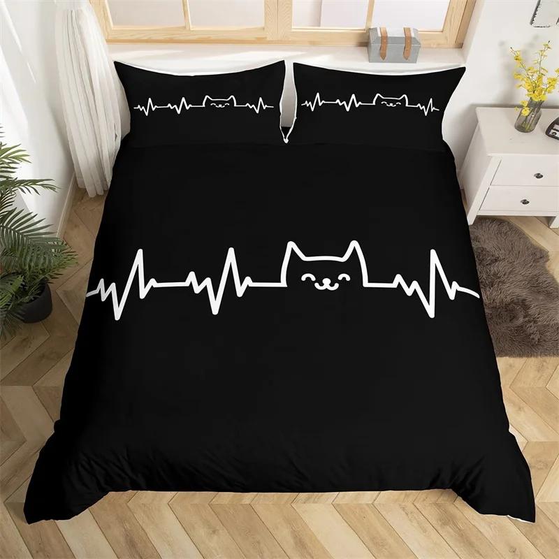 Полиэстеровый пододеяльник с рисунком кошек и хипстерскими игривыми кошачьими персонажами, декоративный 3-предметный полуторный комплект постельного белья с 2 наволочками