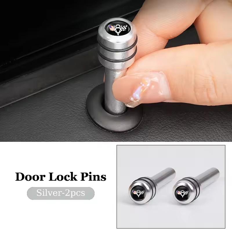 AABJT1 2/4pcs Alloy Car Door Lock Knob Pins Caps for Chevrolet Corvette V8 CAPTIVA Silverado MALIBU Modified Covers Decoration