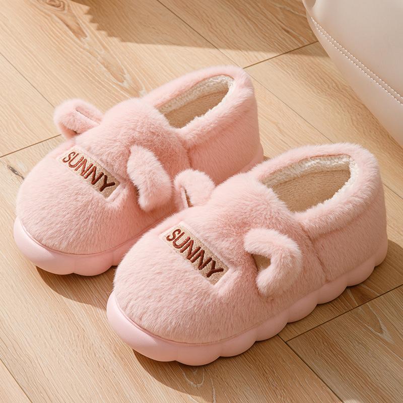Home Bag and Cotton Slippers, Non-slip Thick-soled Plush Warm In Winter, Cute Fluffy Cotton Shoes for Couples