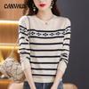 Женский круглый вырез, трикотажный, с длинными рукавами, весенне-осенний полосатый топ, модный темпераментный свитер, свободная рубашка
