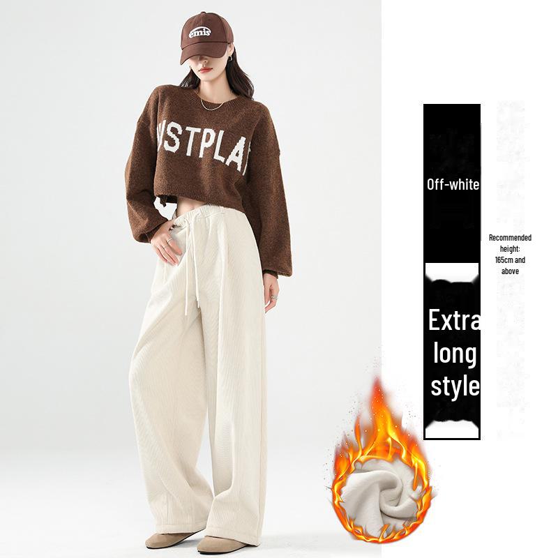 Женские желтые вельветовые брюки широкого кроя - осень/зима 2025 года, бархат, свободный прямой повседневный стиль