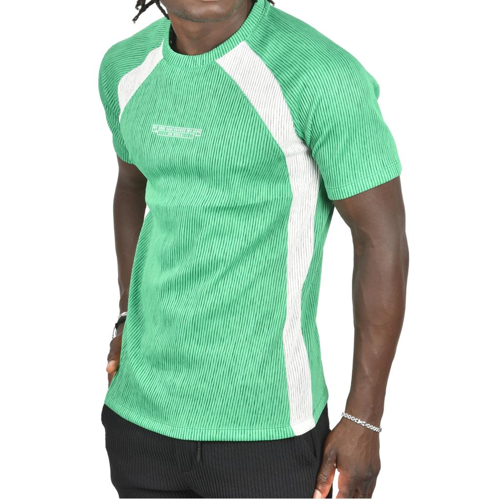 Облегающая футболка DeepSEA из лайкры в рубчик с боковыми полосками и надписью спереди 2403231