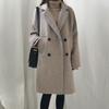 Женское осенне-зимнее пальто, двубортное сплошное цветное пальто на пуговицах с длинным рукавом, толстые лацканы средней длины, большие размеры, женская куртка со свободными карманами