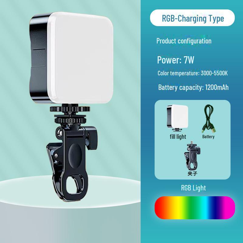Трехцветный RGB перезаряжаемый мини-светильник для селфи с клипсой для мобильного телефона и камеры