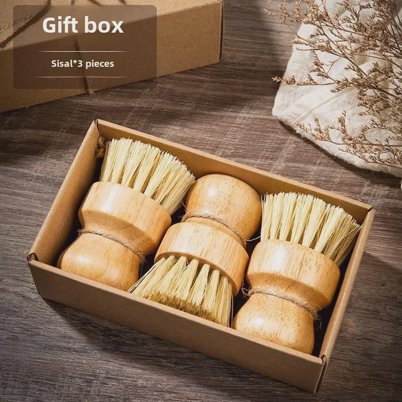 Многофункциональная кухонная щетка из натурального сизаля для мытья посуды, фруктов и овощей - ручка из цельного дерева