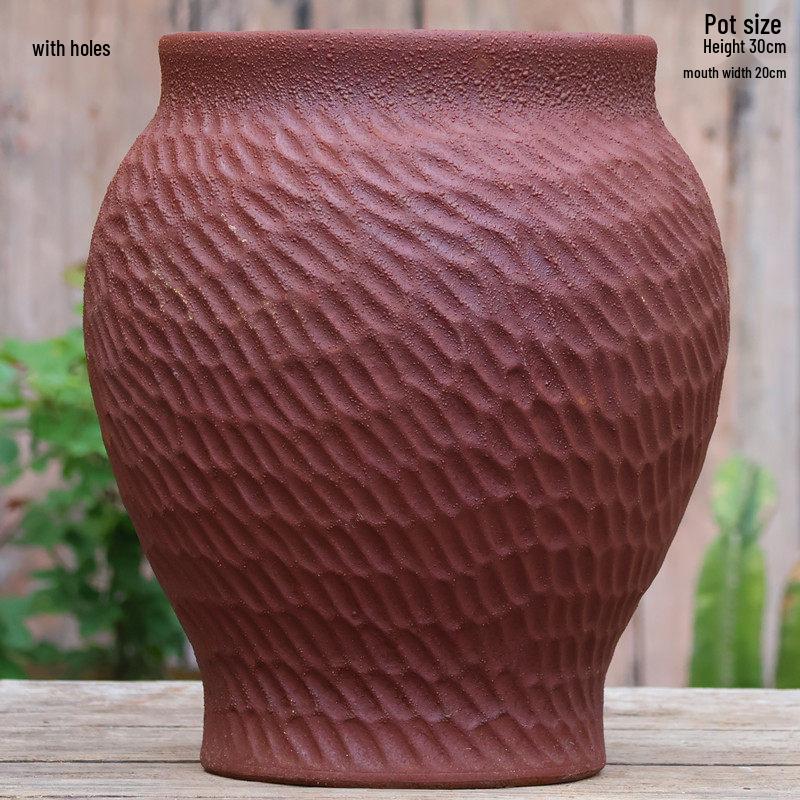 Large Retro Handmade Ceramic Pot for Succulents, Flowers, or Green Plants - Indoor Aged Pottery Decoration for Home or Hotel
