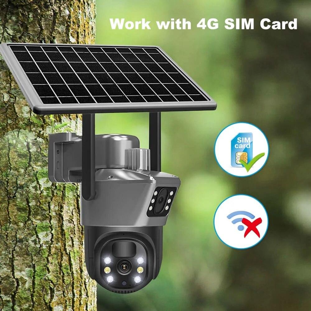 2025 Новая 4K 8MP 4G Sim-карта Солнечная батарея Камера Уличная Беспроводная WiFi IP-камера Двойной объектив Двойной экран Защита Безопасности Наблюдение CCTV