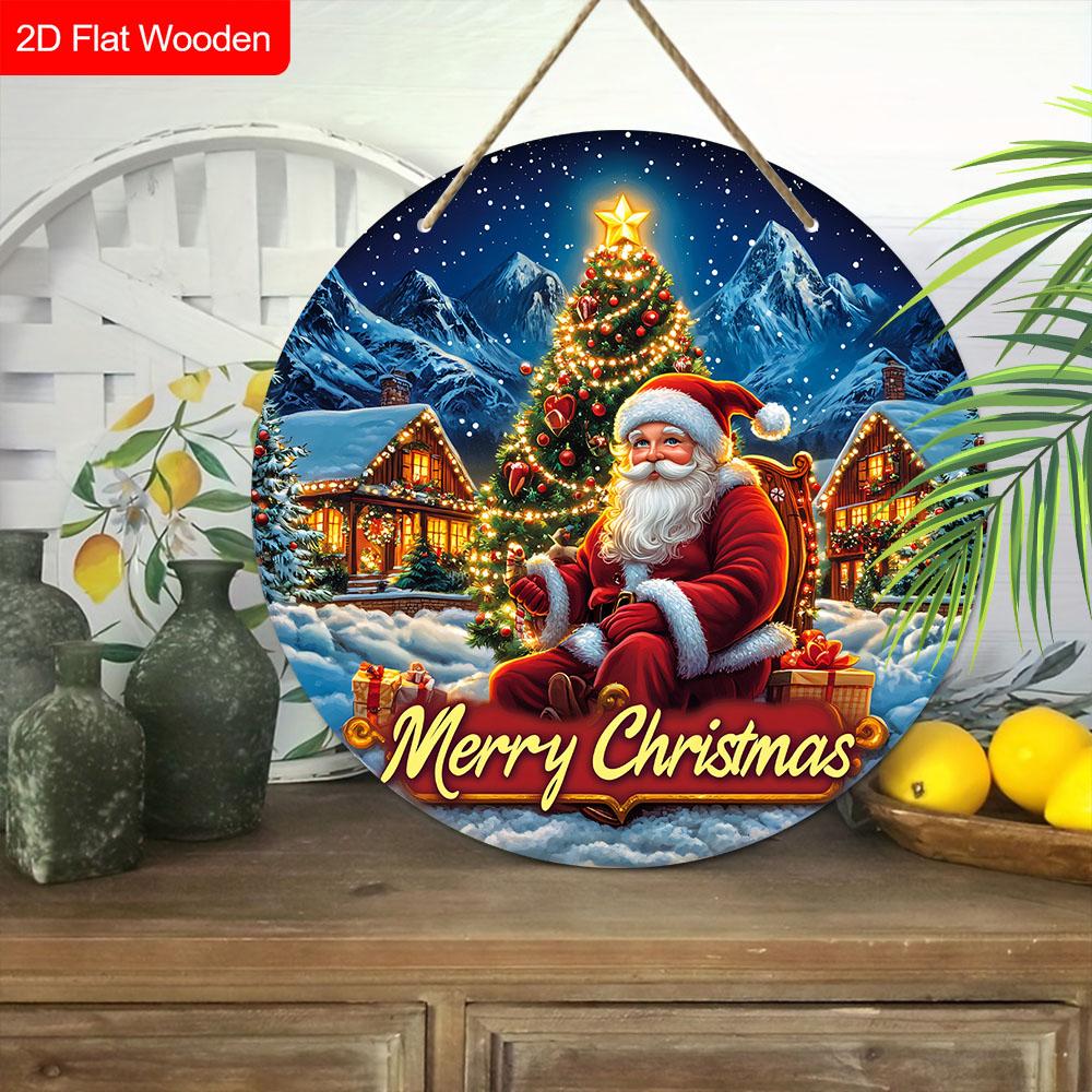 С Рождеством деревянная табличка с узором Санта-Клауса - Navidad круглая табличка для входной двери, настенный декор - Идеальное рождественское украшение