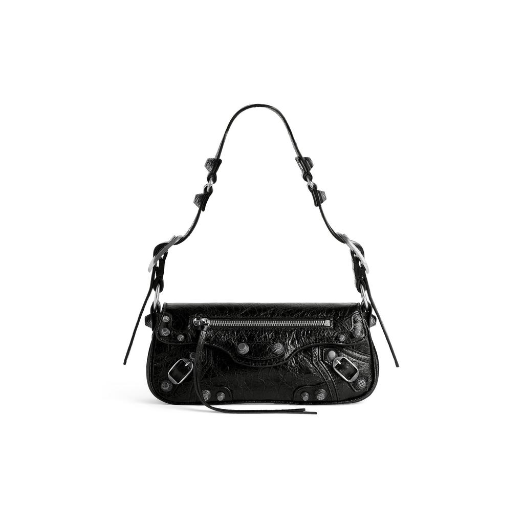 Balenciaga Le Cagole Adjustable Shoulder Strap Studded Magnetic Closure Textured Lambskin Mini Handbag Women handbag Black 7716701VG9Y1000