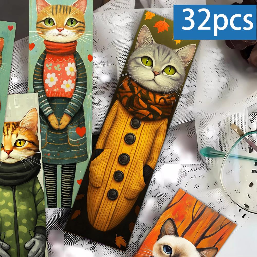 32 шт., Закладки для книг с котами в одежде, сезон «снова в школу», Рождество, Хэллоуин, подходят для учителей, читателей и дней рождения