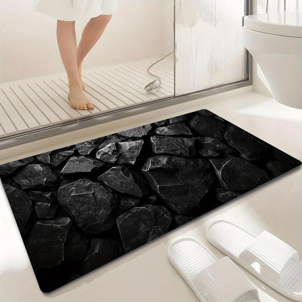 Черный коврик для ванной из диатомовой земли - Влаговпитывающий, Нескользящий, Износостойкий.