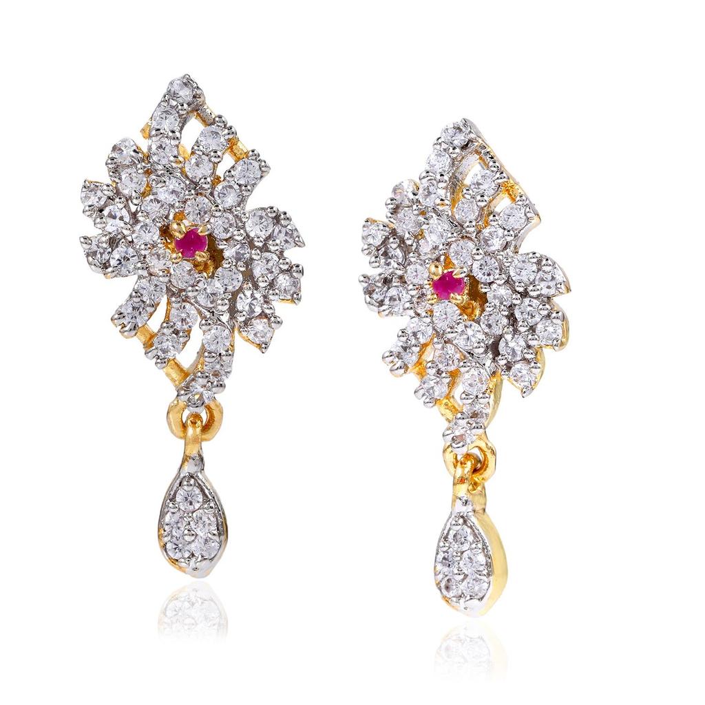 Дизайнерские серьги-подвески Estele с позолоченными и родиевым покрытием CZ Flower для женщин