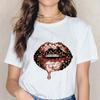 Womens Sexy Lips Short Sleeve Tshirt European American Fashion Print Casual White Aesthetic Top for Streetwear Modal fabric