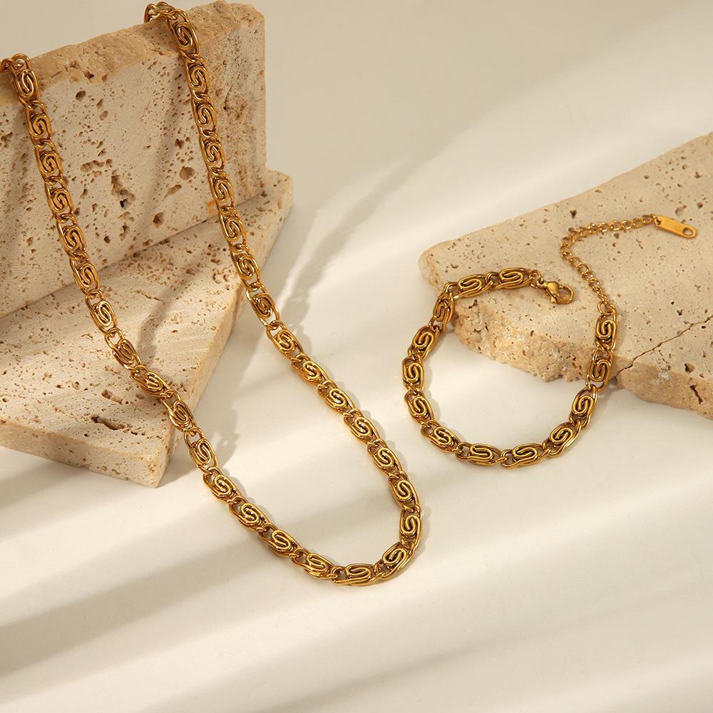 18K Gold-Plated Stainless Steel Necklace: Geometric Thick Chain Bracelet, European & American Style