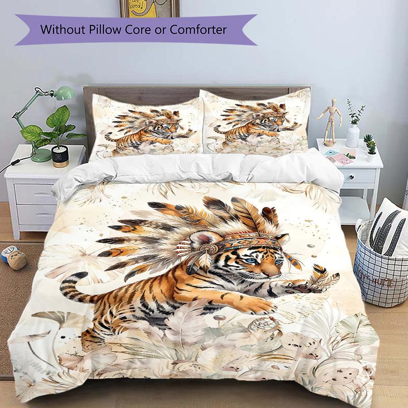 Tiger Warrior Spirit Print 3Pcs Bedding Setduvet Cover With 2 Bedropillowcase Home Birthday Gift