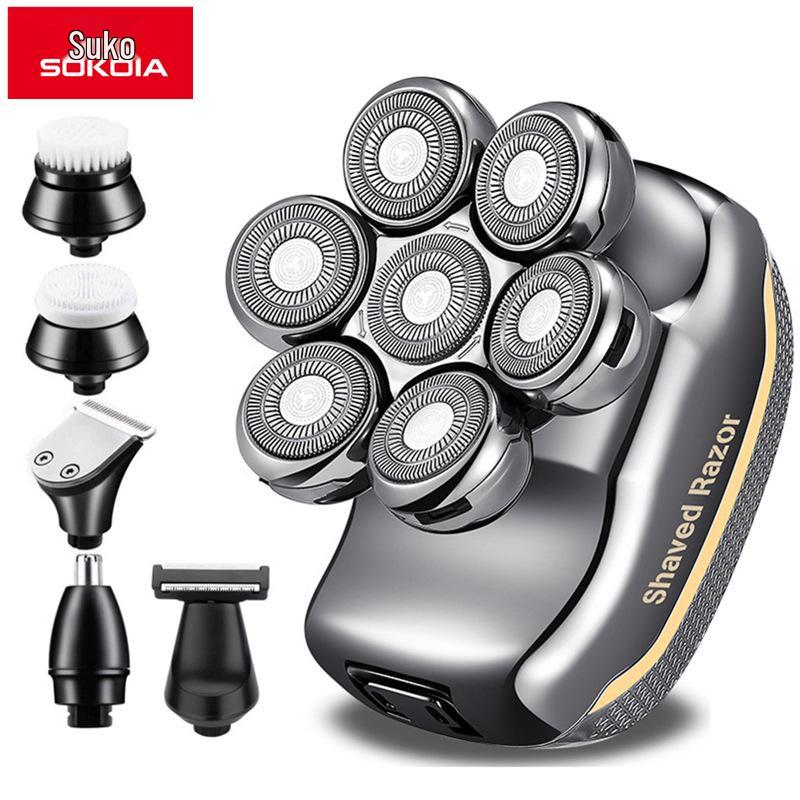 Немецкая точность 7-головочная электрическая бритва и машинка для стрижки волос для мужчин - Перезаряжаемая, многофункциональная бритва для бритья головы