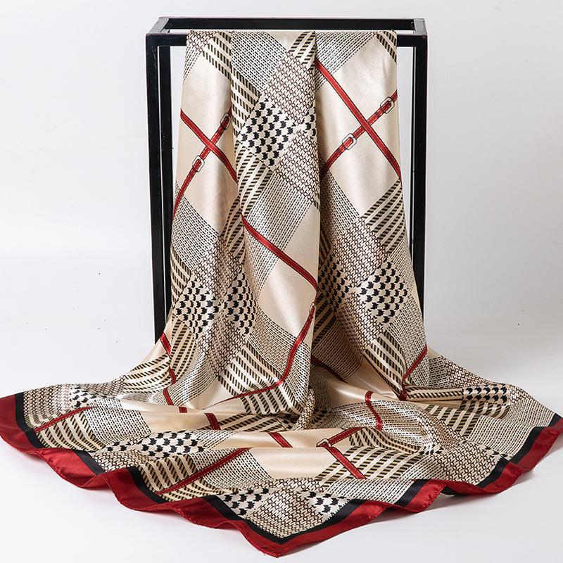 Spring/Summer New Women'S Silk Scarf 90 * 90cm Simulated Silk Twill Square Scarf Fashion Printed Large Square Scarf Professional Scarf