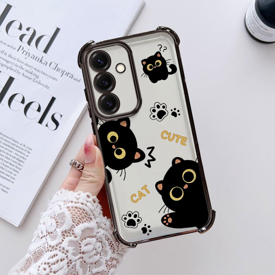 Чехол для Samsung Galaxy A25 A24 A15 A52 A17 A21s A16 A35 A36 A26 A33 A13 Чехол для телефона Милый Мультяшный Черный Кот