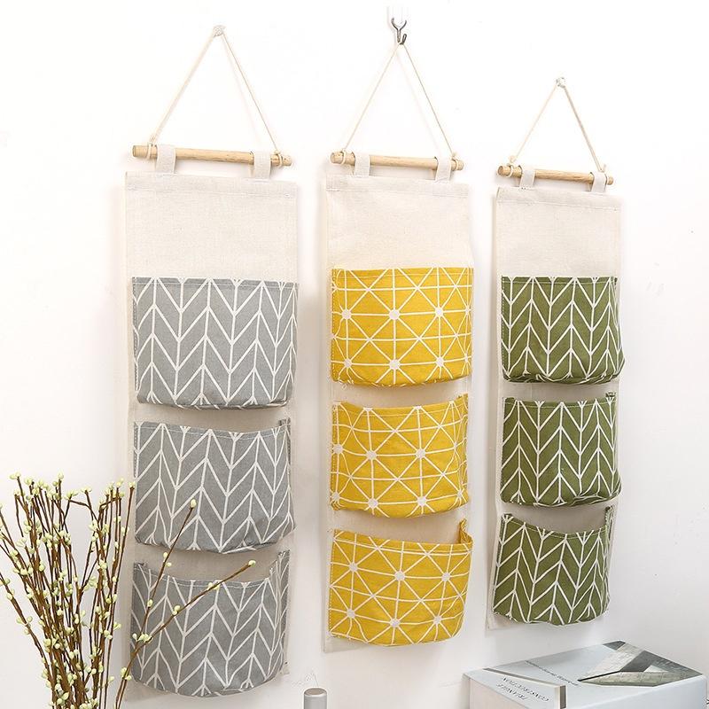Cotton Linen Waterproof Storage Hanging Bag Multi Layer Pocket Cloth Door Storage KTY