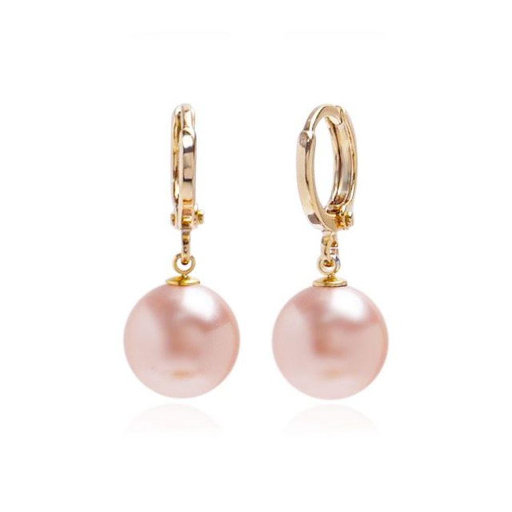 E484 10mm Peach Pearl Austrian Gold One-Touch Earrings