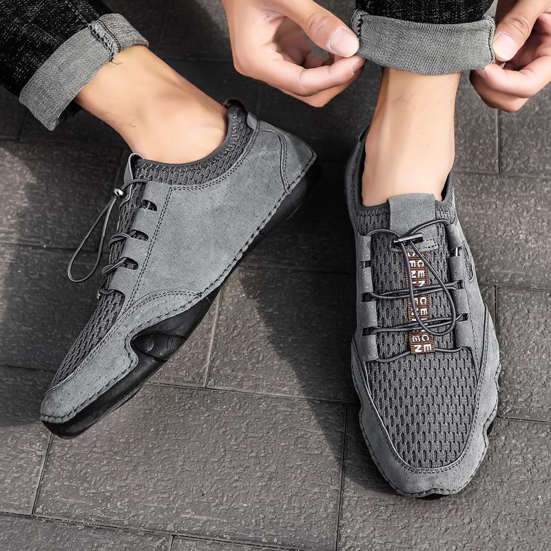 Мужские мокасины, туфли для вождения, повседневные туфли без застежек, большие размеры, серые, с широким носком для мужчин